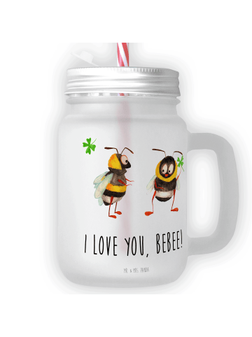 Mr. & Mrs. Panda Trinkglas Mason Jar Bienen Paar mit Spruch in Transparent