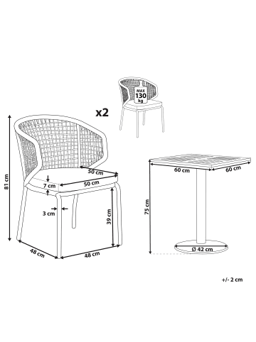 Beliani 3-tlg Bistro Set PALMI in Grau/Schwarz/Braun