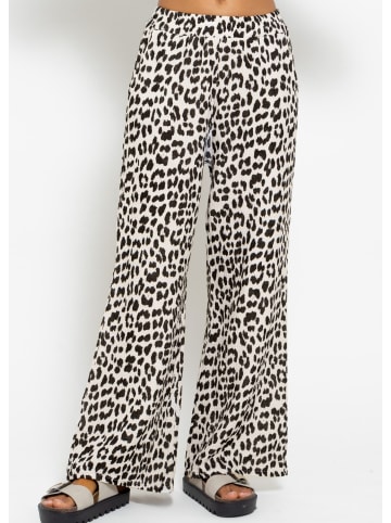 SASSYCLASSY Musselin Pants mit weitem Bein in Leo-Print in Hellbeige