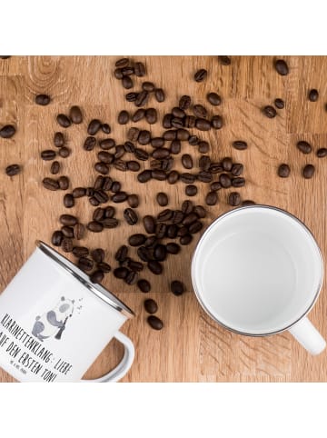 Mr. & Mrs. Panda Camping Emaille Tasse Klarinette Liebe  mit Spruch in Weiß
