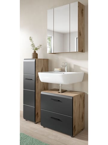 Inn.Furn Badmöbel-Set 3-teilig schwarz matt, Eiche, Badezimmer 105 cm mit viel Stauraum