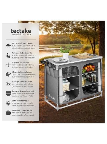 tectake Campingschrank Deluxe mit Aluminiumgestell und 6 Fächern  97 x 47,5 x 78 cm, gra