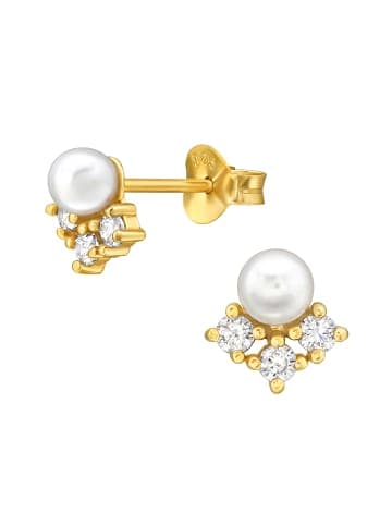 Alexander York Ohrstecker PERLE auf ZIRKONIA weiß in Gold aus 925 Silber - 2-tlg.