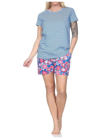 NORMANN Kurzarm Schlafanzug Shorty Pyjama Streifen 125 205 836 in marine