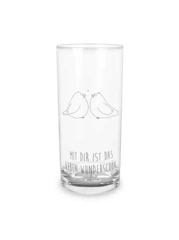 Mr. & Mrs. Panda Wasserglas Turteltauben Liebe mit Spruch in Transparent