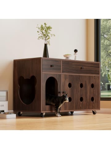 ABRIHOME Katzenkloschrank mit abnehmbare Sandablassplatte in Nussbaumfarbe - 100×45×66cm