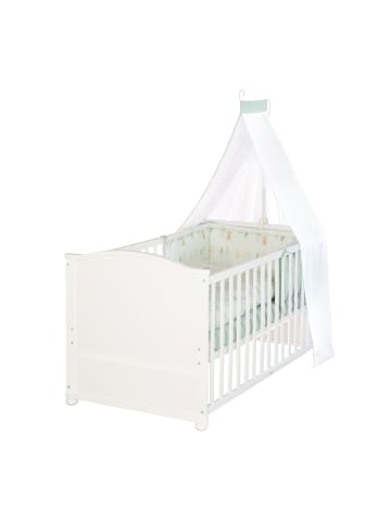roba Babybett Woodland Buddies 70 x 140 cm umbaubar inkl. Matratze & Set - Weiß/Grün