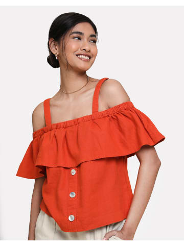 Threadbare Top THB Aspen Linen Bardot Top in Orange