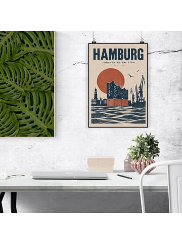 Wandposter Hafen minimalistisch Design mit Spruch in Weiß