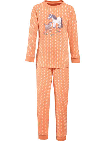 Erwin Müller Single-Jersey Kinder-Schlafanzug in aprikot/weiß