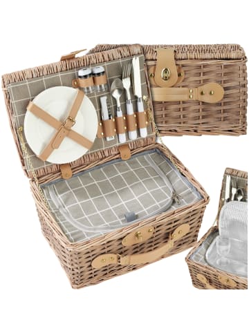 tectake Picknickbox für 2, 38x27x19 cm, Kühlfach, Weidengeflecht, Tragegriff