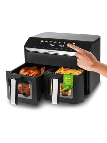 Gourmet Maxx Heißluft-Fritteuse Doppelkorb 2x 4,5l 2400W schwarz mit Sichtfenster Schwarz