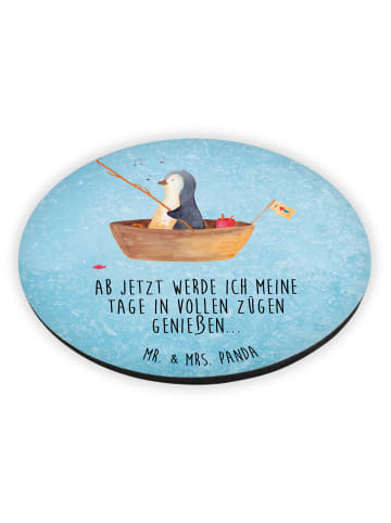 Mr. & Mrs. Panda Rund Magnet Pinguin Angelboot mit Spruch in Eisblau