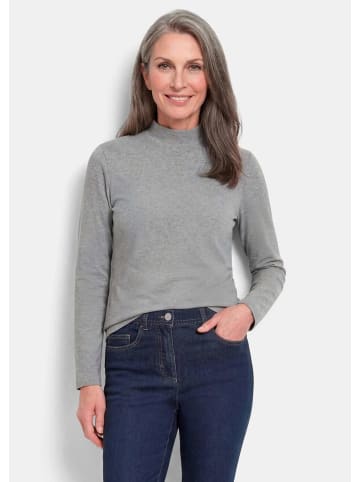 GOLDNER Kurzgröße: Baumwollshirt mit Langarm in grau / melange