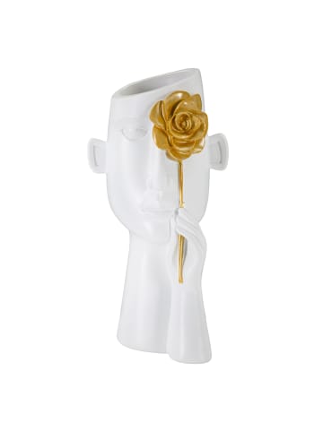 Mauro Ferretti Gesichtsvase aus weißem und goldenem Kunstharz, 14 x 13 x 27 cm