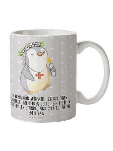 Mr. & Mrs. Panda Kaffeebecher Pinguin Kommunion  mit Spruch in Grau Pastell