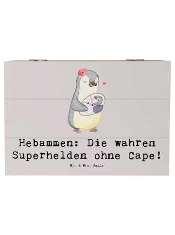 Mr. & Mrs. Panda Geschenkdose Hebamme Superheld mit Spruch in Grau Pastell