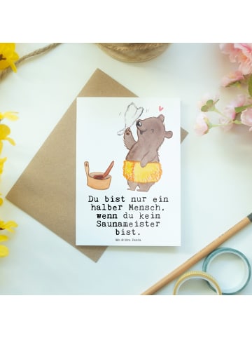 Mr. & Mrs. Panda Klappkarte Saunameister Herz mit Spruch in Weiß