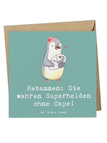 Mr. & Mrs. Panda Einladungskarte Hebamme Superheld mit Spruch in Meeresbrise