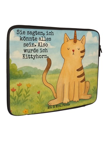 Mr. & Mrs. Panda Laptop Sleeve Einhorn Katze Design mit Spruch in Weiß