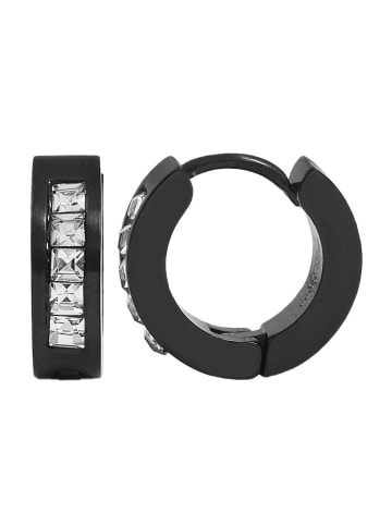 Adeliás Damen Ohrringe – Creole aus Edelstahl mit Strass Steinchen in schwarz