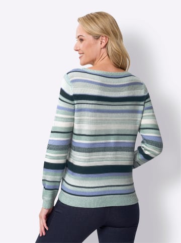 Sieh an! Langarm-Pullover in kalkmint-petrol-geringelt