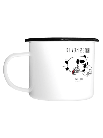Mr. & Mrs. Panda XL Emaille Tasse Panda Vermissen mit Spruch in Weiß