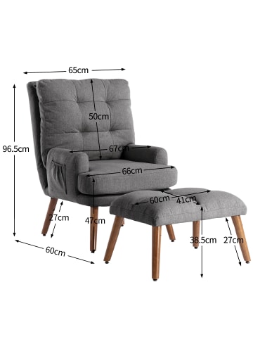 ABRIHOME Loungesessel mit Fußstütze in Grau, Rückenlehne 5-stufig verstellbar