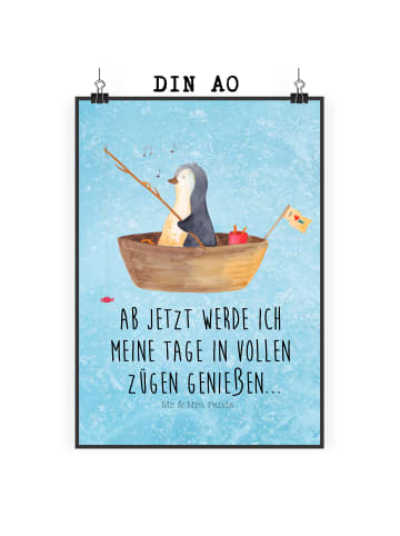 Mr. & Mrs. Panda Poster Pinguin Angelboot mit Spruch in Eisblau
