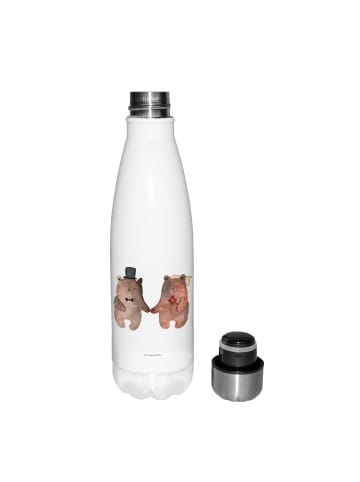 Mr. & Mrs. Panda Edelstahl Trinkflasche Bär Heirat ohne Spruch in Weiß