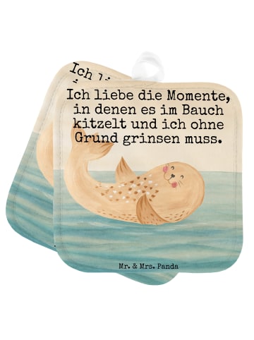 Mr. & Mrs. Panda Topfuntersetzer Robbe Liegen Design mit Spruch in Weiß