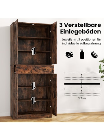 COSTWAY Küchenschrank 183 cm hoch in Braun
