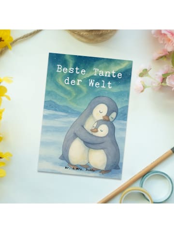 Mr. & Mrs. Panda Ansichtskarte Pinguin Beste Tante der Welt Desi... in Weiß