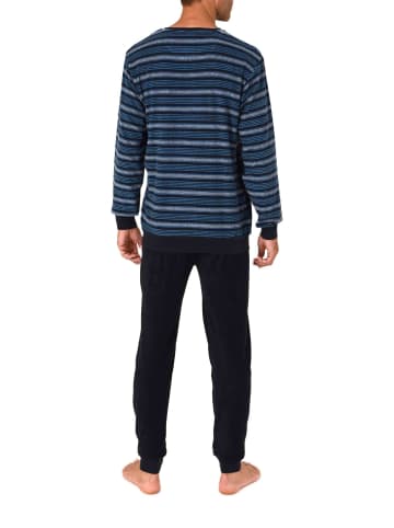 NORMANN Langarm Schlafanzug Frottee Bündchen in blau
