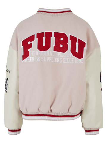 FUBU College Jacket in light pink/offwhite/red