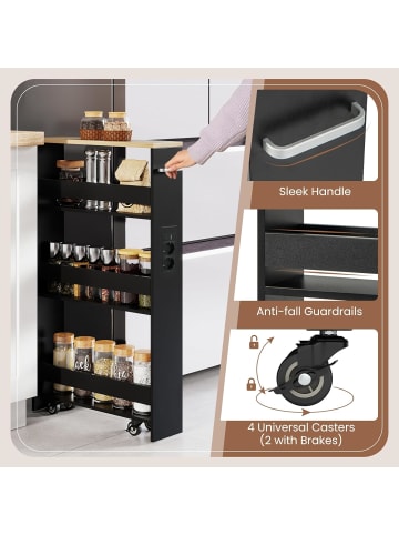 COSTWAY Nischenwagen 13cm breit schmal mit Ladestation in Schwarz