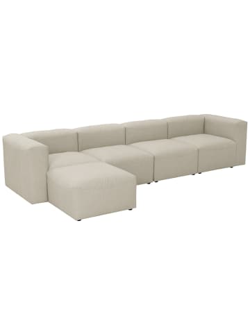 58 aufm Kessel SOFA 4-Sitzer mit Hocker links Kattrina Flachgewebe creme