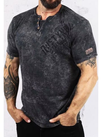 Rusty Neal V-Neck T-Shirt Verwaschen mit Seitlichem Logo Print in Anthrazit