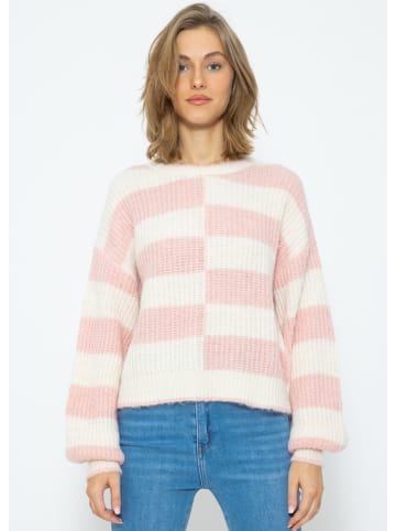 SASSYCLASSY Oversize Strick-Pullover in Rosa, weiß