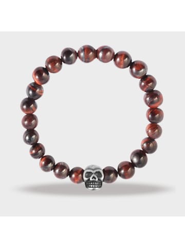 Adeliás Unisex Anhänger – Totenkopfanhänger aus Edelstahl mit Tigerauge in braun