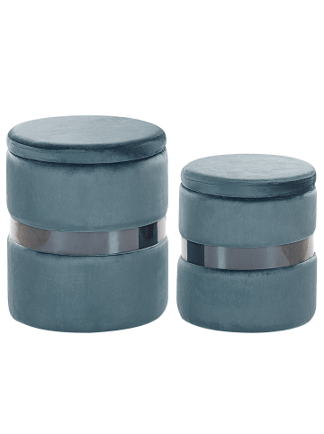 Beliani 2er-Set Pouf DORIS in Blau/Silber