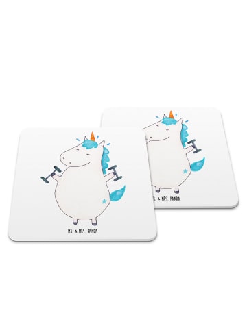 Mr. & Mrs. Panda Glasuntersetzer Einhorn Fitness ohne Spruch in Weiß