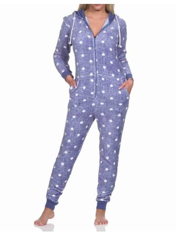 NORMANN Jumpsuit Schlafanzug Overall Coralfleece Tupfen Punkte - 76724 in blau