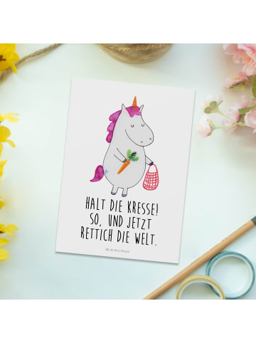Mr. & Mrs. Panda Postkarte Einhorn Gemüse mit Spruch in Weiß
