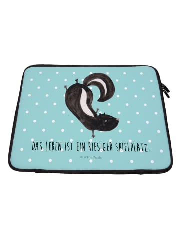 Mr. & Mrs. Panda Laptop Tasche Stinktier Handstand mit Spruch in Türkis Pastell