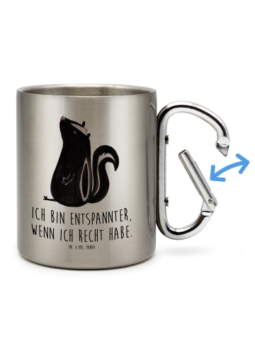 Mr. & Mrs. Panda Edelstahl Trinkbecher Stinktier Sitzen mit Spruch in Silber