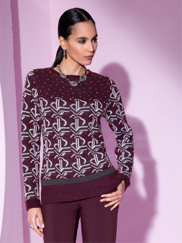 creation L Jacquard-Pullover in burgund-graphit-gemustert