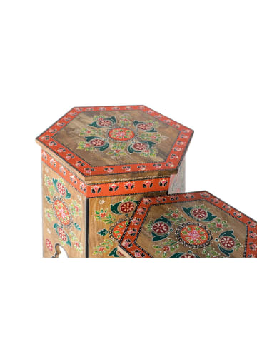 Giner y Colomer 2-tlg Set: Handgeschnitzten und bemalten Hockern in Multicolored