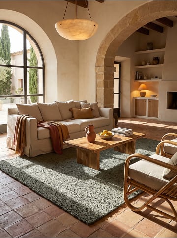 KADIMA DESIGN Teppich Kurzflor für Fußbodenheizung GLAVEN naturlook Wohnzimmer in Grün-Grau