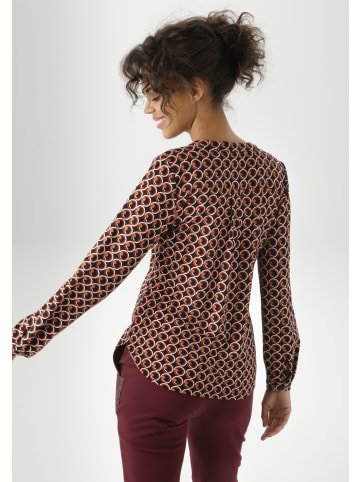 Aniston CASUAL Schlupfbluse in schwarz-weiß-rot-dunkelbraun-hellbraun